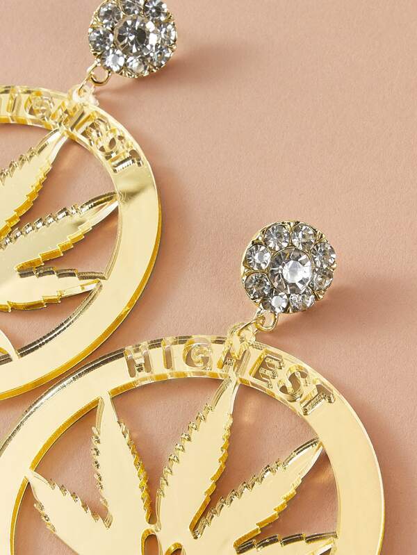 1pair Rhinestone Decor Maple Leaf Drop Earrings - LuckyFash™