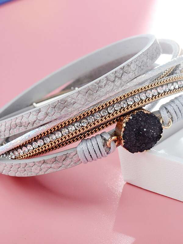 1pc Stone & Rhinestone Decor Layered Bracelet - LuckyFash™
