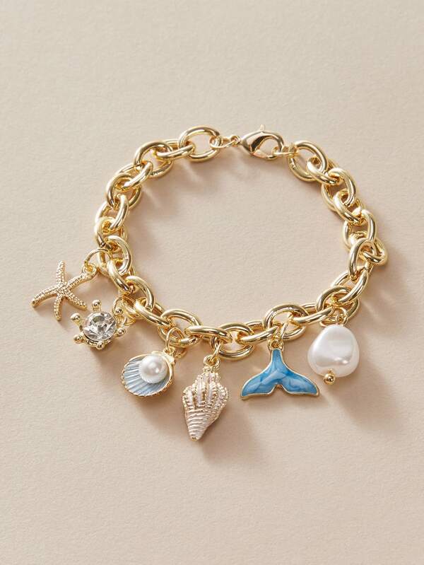 1pc Shell & Faux Pearl Chain Bracelet - LuckyFash™