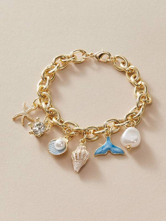 1pc Shell & Faux Pearl Chain Bracelet - LuckyFash™