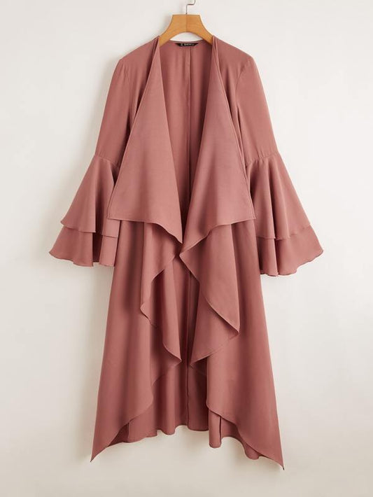 Layered Bell Sleeve Waterfall Collar Coat - LuckyFash™