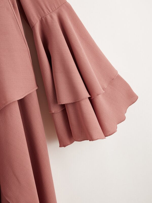 Layered Bell Sleeve Waterfall Collar Coat - LuckyFash™