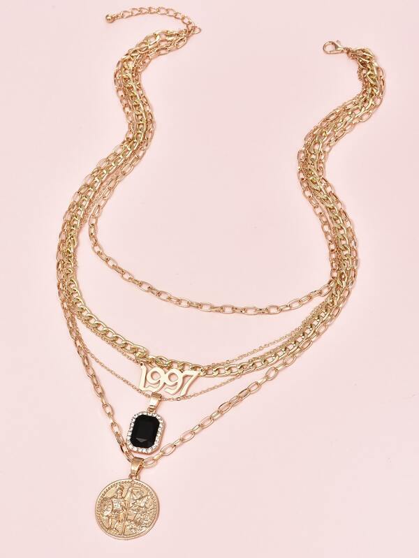 Number & Roman Coin Charm Layered Necklace - LuckyFash™