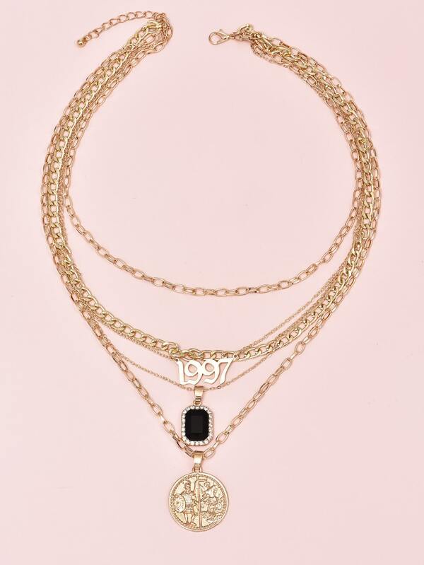 Number & Roman Coin Charm Layered Necklace - LuckyFash™