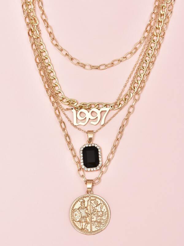 Number & Roman Coin Charm Layered Necklace - LuckyFash™