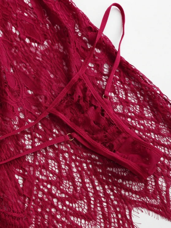 Lace Eyelash See Thru Sexy Lingerie Babydoll with Robe - LuckyFash™