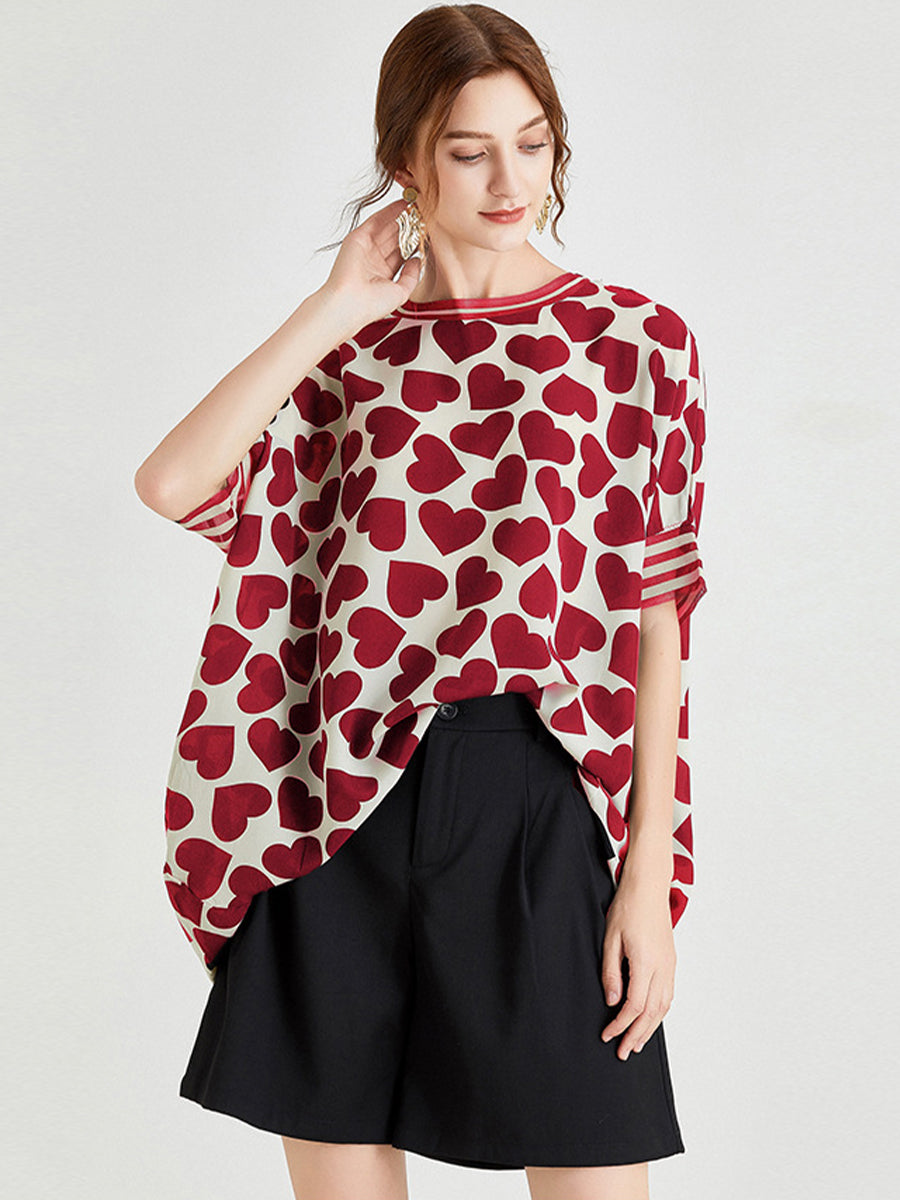 T-Shirts Silk Print Loose Short-Sleeved T-Shirt - LuckyFash™