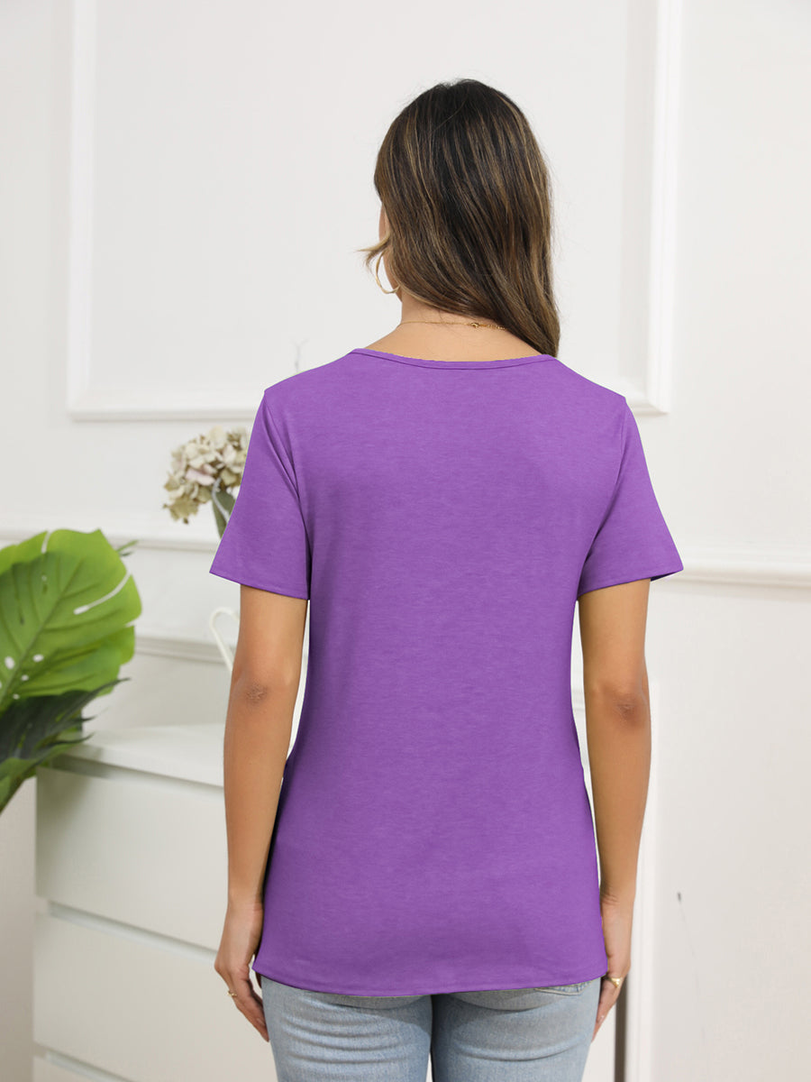 Women’s T-Shirts Irregular Button Short Sleeve Round Neck T-Shirt - LuckyFash™