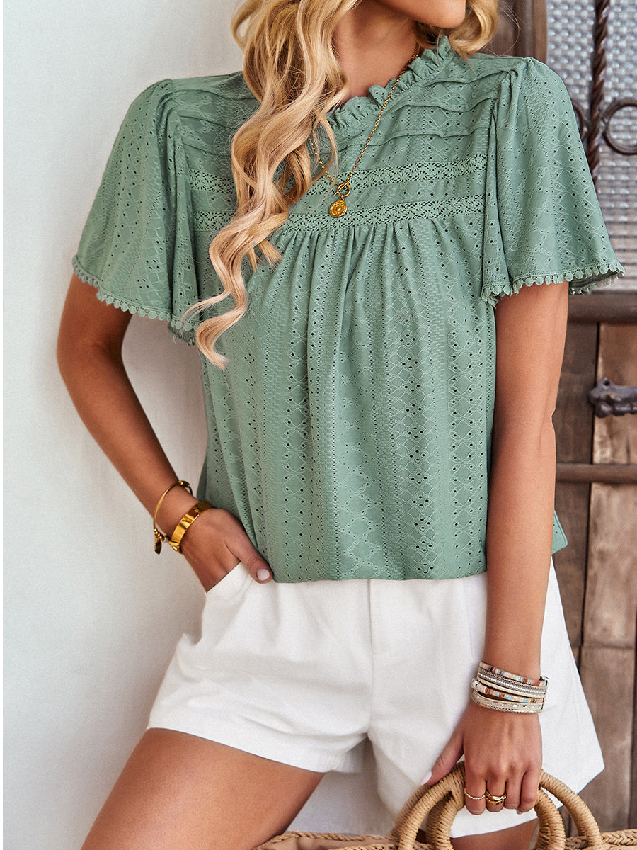T-Shirts Casual Solid Color Hollow Round Neck T-Shirt - LuckyFash™