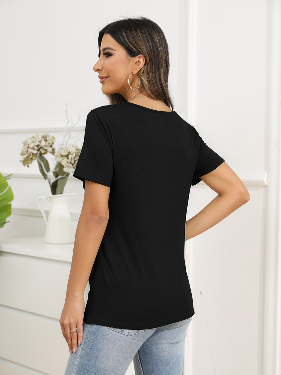Women’s T-Shirts Irregular Button Short Sleeve Round Neck T-Shirt - LuckyFash™