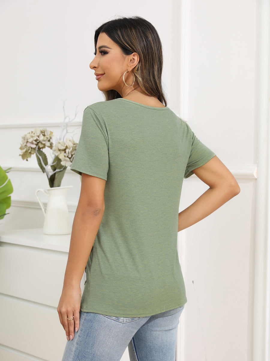 Women’s T-Shirts Irregular Button Short Sleeve Round Neck T-Shirt - LuckyFash™