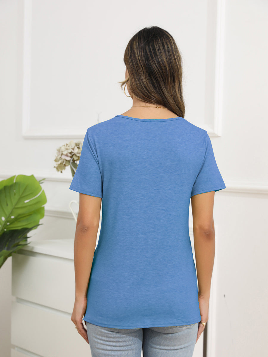 Women’s T-Shirts Irregular Button Short Sleeve Round Neck T-Shirt - LuckyFash™