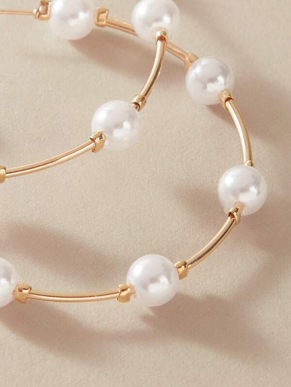 1pair Faux Pearl Decor Cuff Hoop Earrings - LuckyFash™