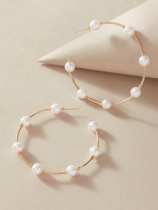 1pair Faux Pearl Decor Cuff Hoop Earrings - LuckyFash™