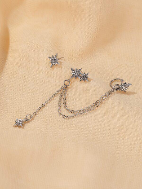 1pair Rhinestone Decor Chain Mismatched Earrings - LuckyFash™
