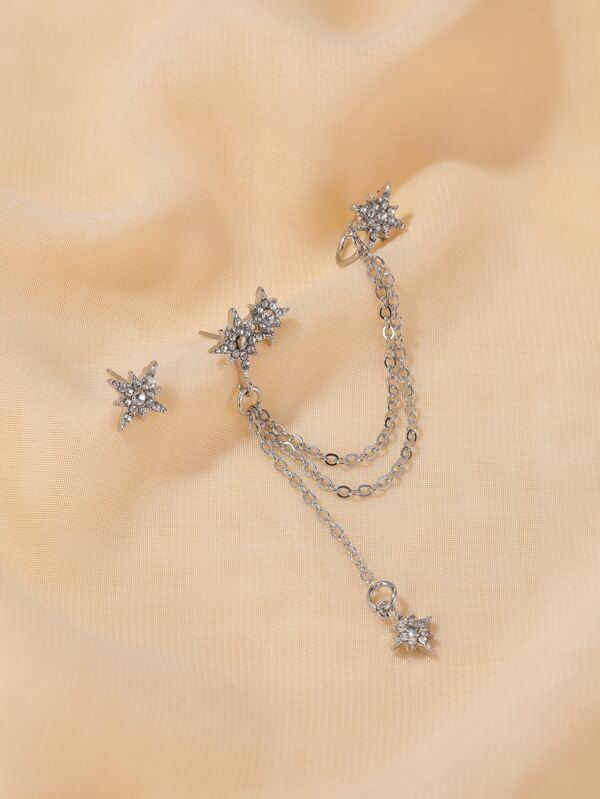 1pair Rhinestone Decor Chain Mismatched Earrings - LuckyFash™