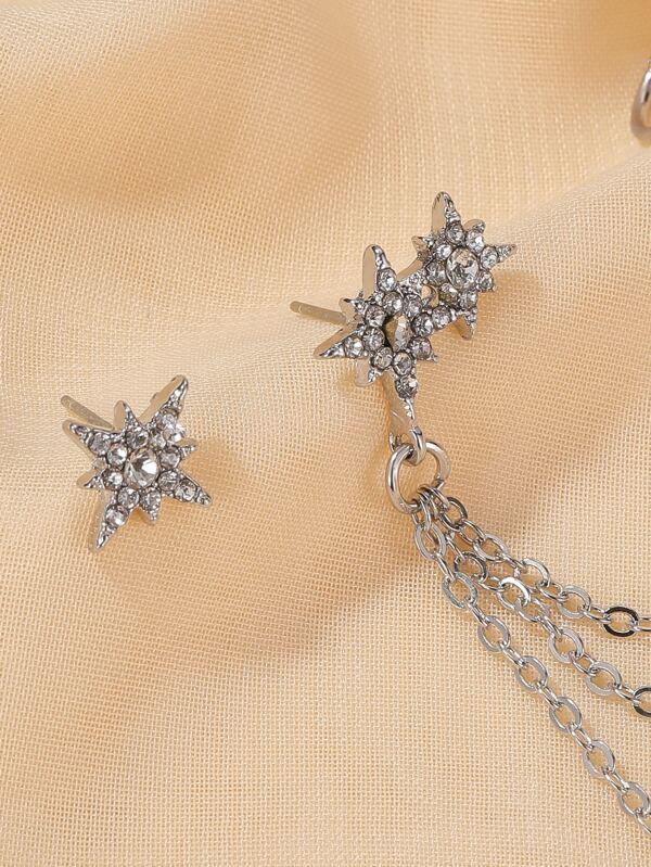 1pair Rhinestone Decor Chain Mismatched Earrings - LuckyFash™