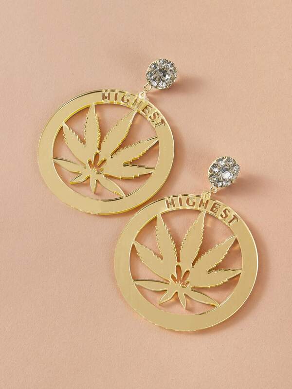 1pair Rhinestone Decor Maple Leaf Drop Earrings - LuckyFash™