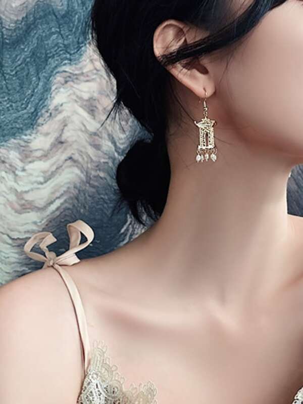 1pair Tower Decor Faux Pearl Tassel Drop Earrings - LuckyFash™