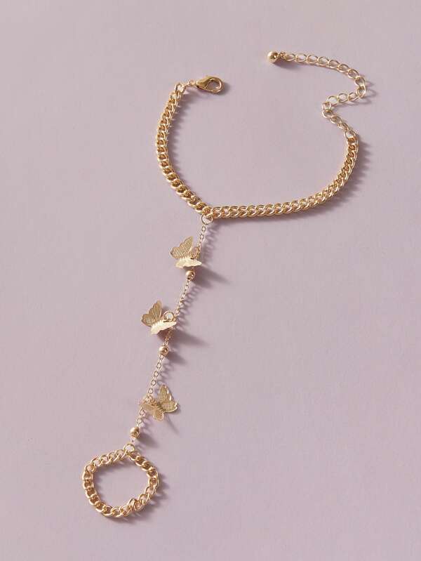 1pc Butterfly Charm Finger Ring Chain Bracelet - LuckyFash™
