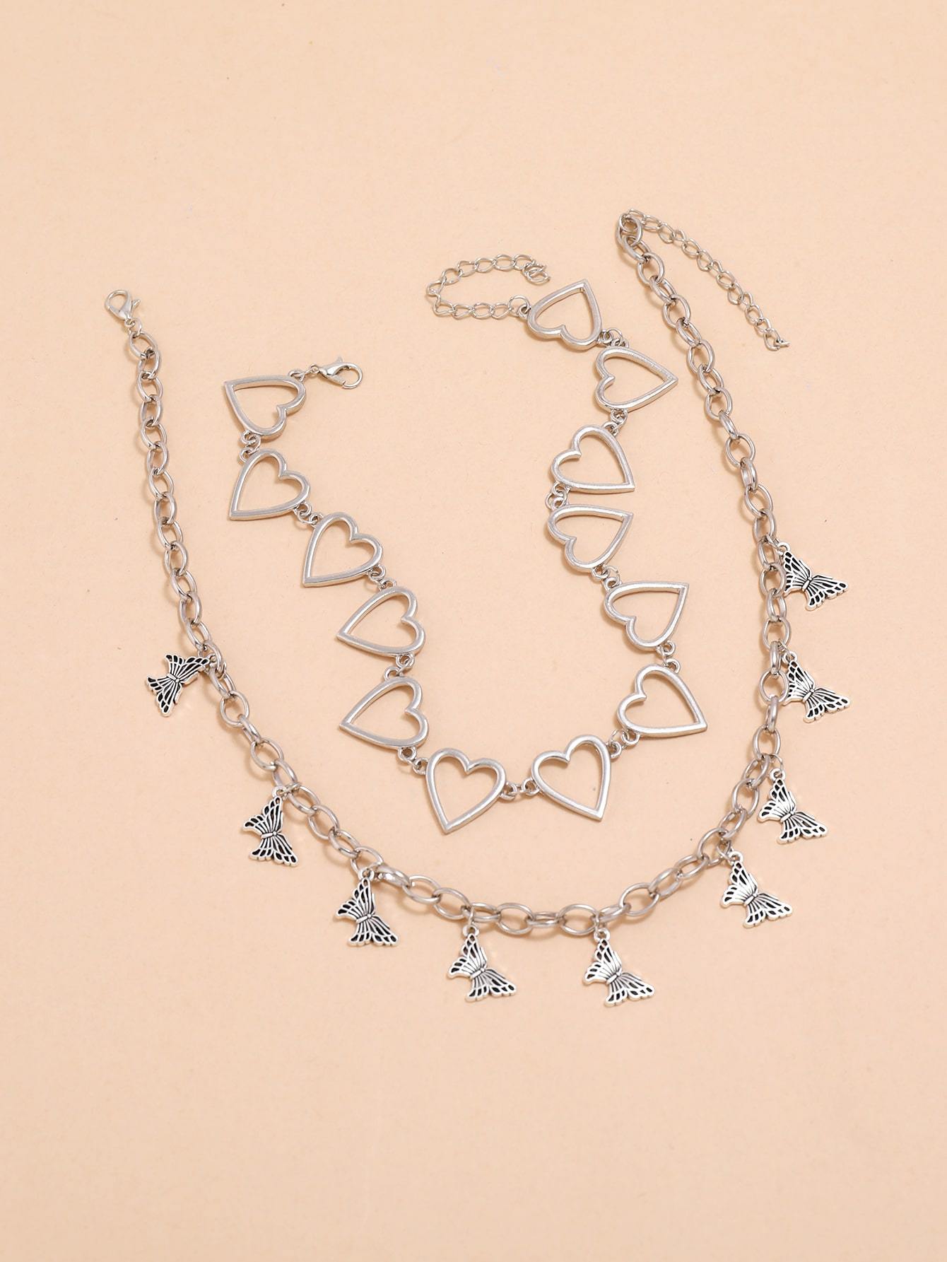 1pc Heart Decor Choker & 1pc Butterfly Decor Necklace - LuckyFash™
