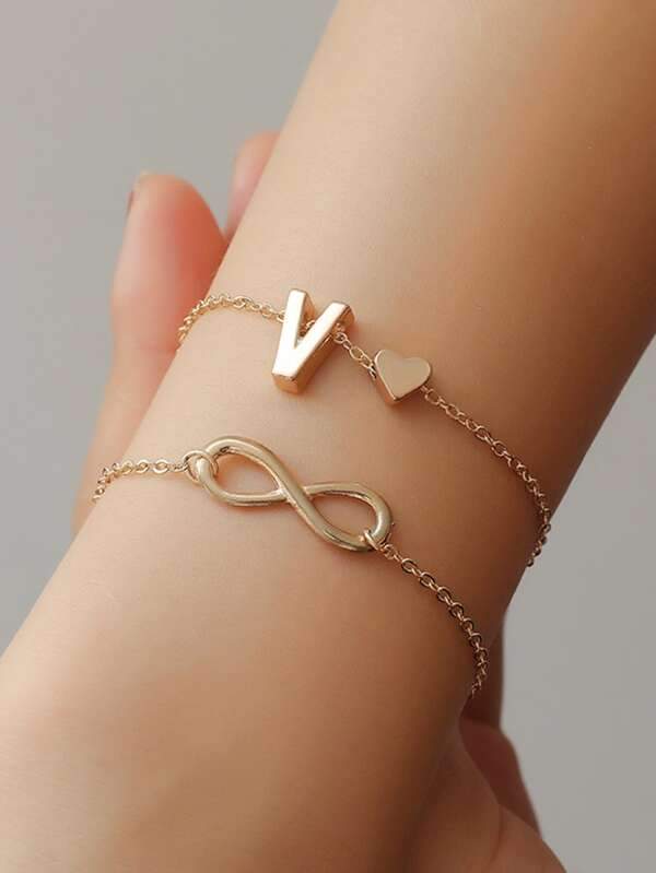 1pc Heart & Infinity Decor Layered Bracelet - LuckyFash™