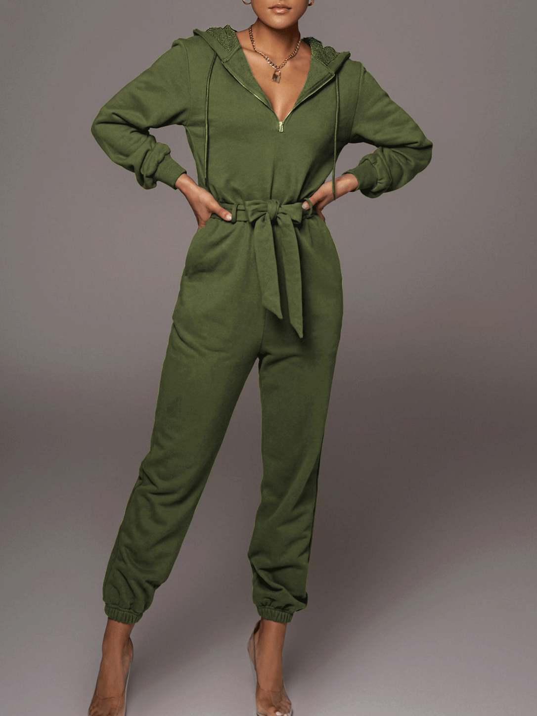 Women's Jumpsuits Zippered Hooded Belt Long Sleeve Cargo Jumpsuit - LuckyFash™