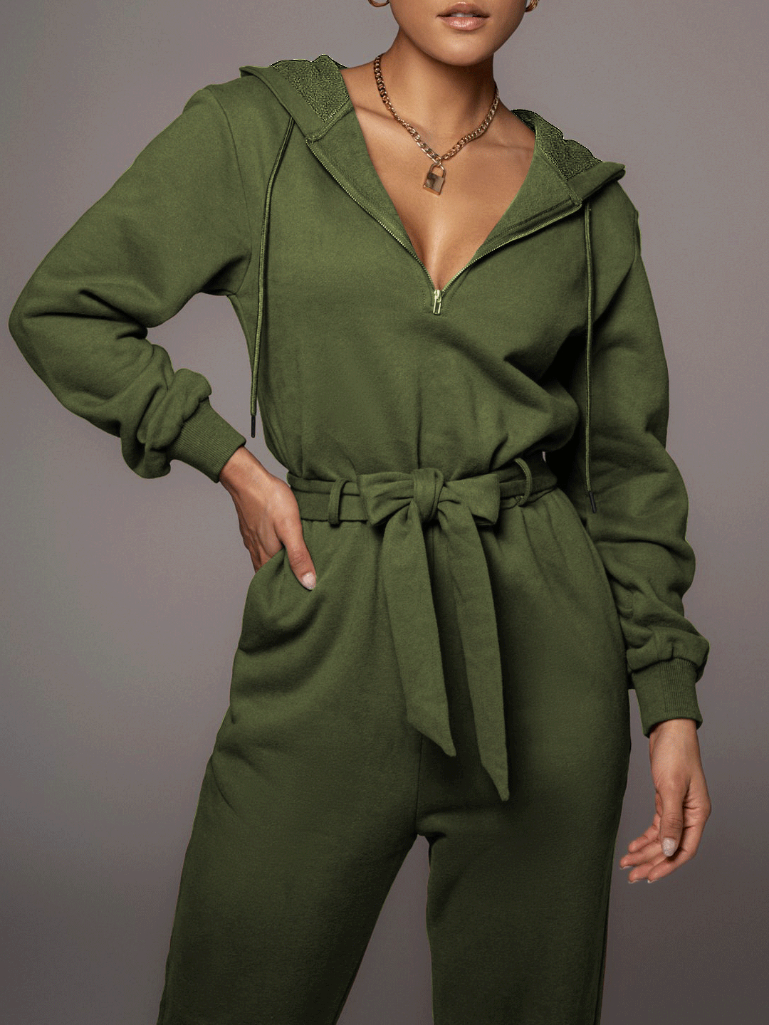 Women's Jumpsuits Zippered Hooded Belt Long Sleeve Cargo Jumpsuit - LuckyFash™