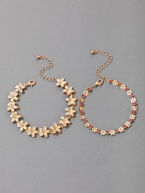 2pcs Rhinestone Flower Decor Bracelet - LuckyFash™