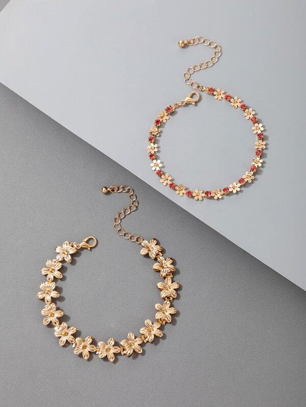 2pcs Rhinestone Flower Decor Bracelet - LuckyFash™