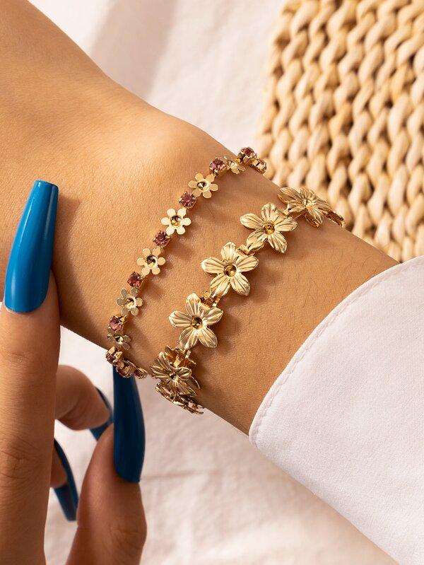 2pcs Rhinestone Flower Decor Bracelet - LuckyFash™