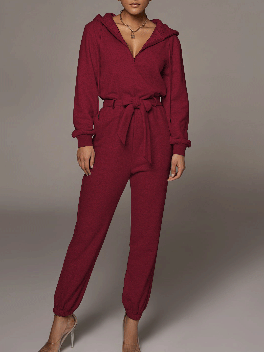 Women's Jumpsuits Zippered Hooded Belt Long Sleeve Cargo Jumpsuit - LuckyFash™