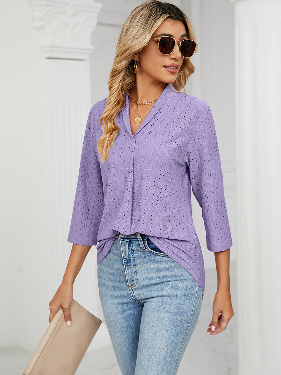 T-Shirts V-Neck Pleated Casual Loose Medium Sleeve T-Shirt - LuckyFash™