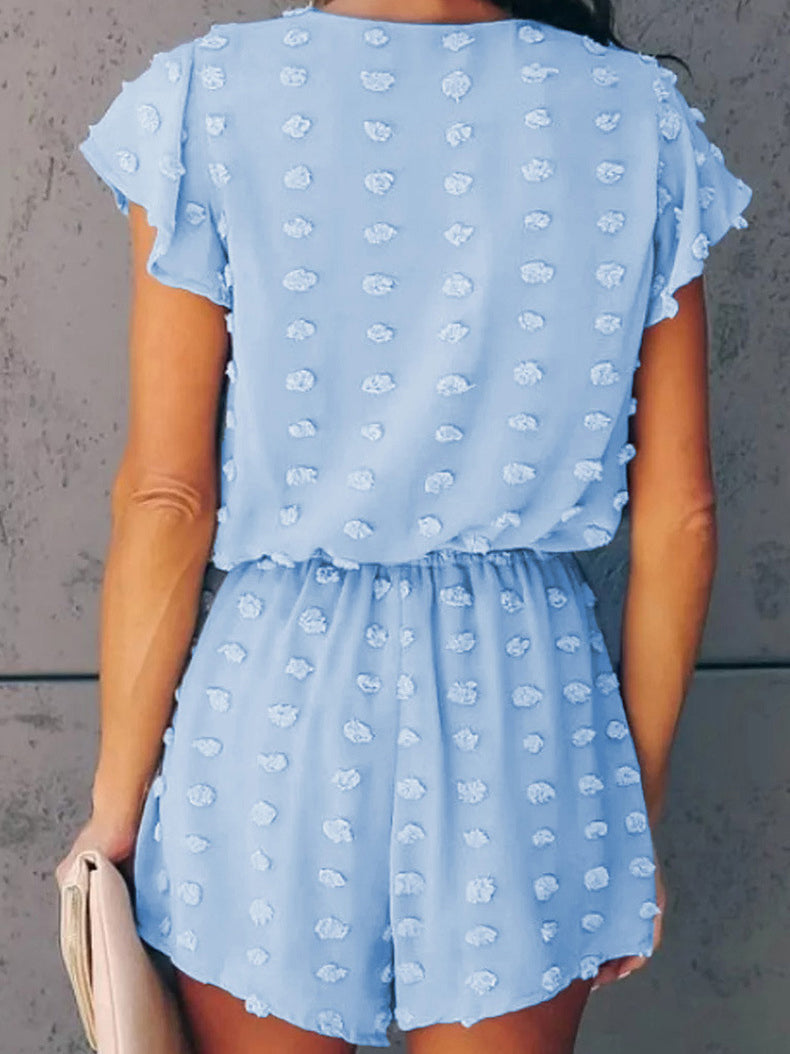 Women's Jumpsuits Jacquard Dot V-Neck Short Sleeve Jumpsuit - LuckyFash™