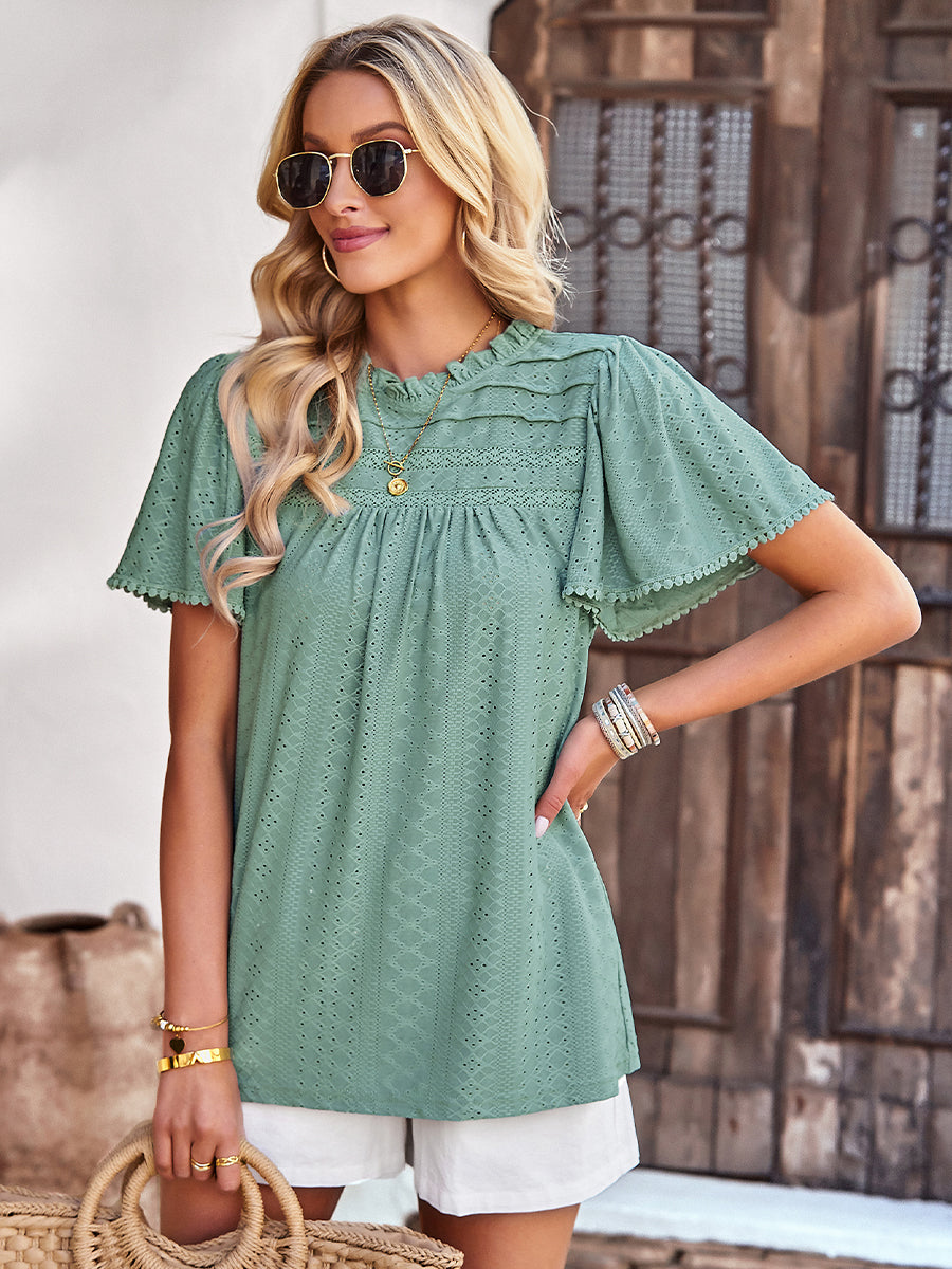 T-Shirts Casual Solid Color Hollow Round Neck T-Shirt - LuckyFash™
