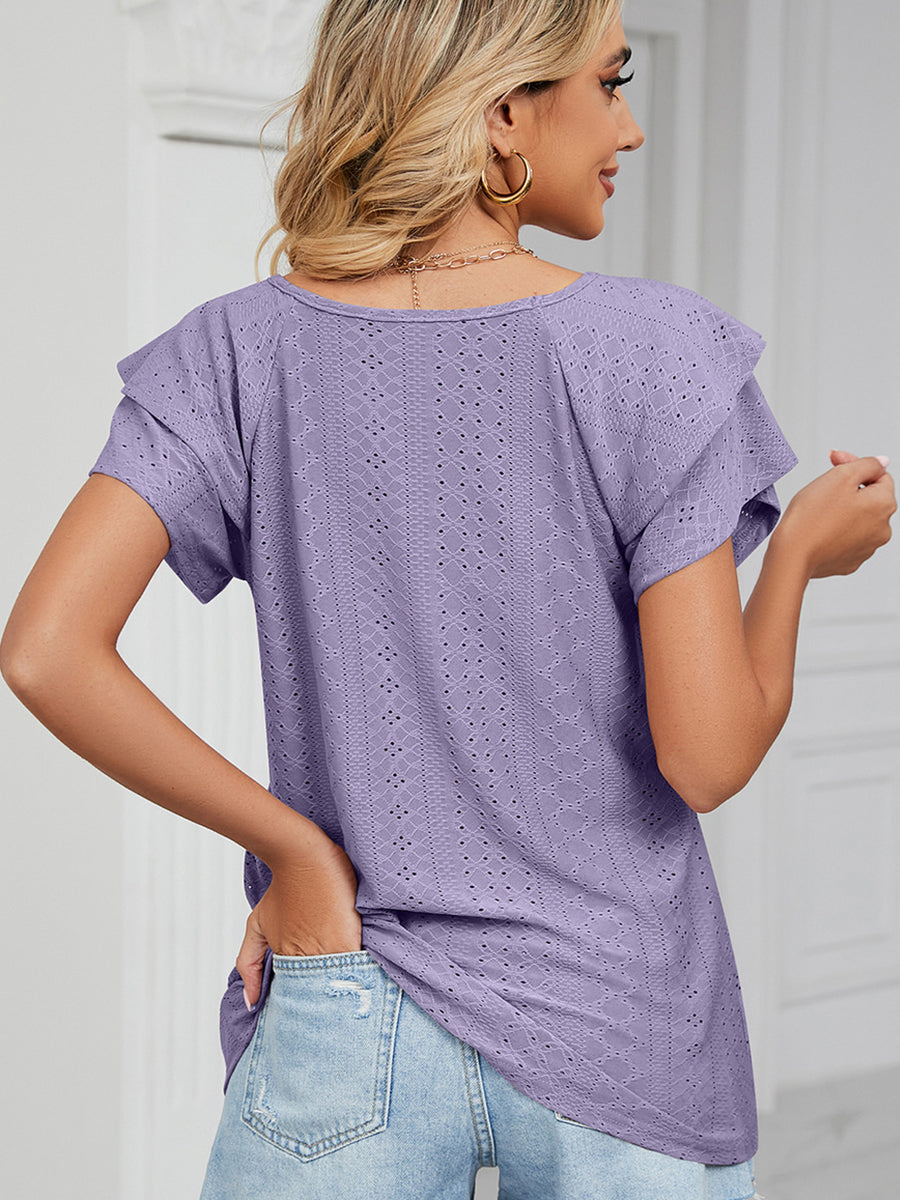 Women’s T-Shirts Solid Color V-Neck Loose Short Sleeve Double Sleeve T-Shirt - LuckyFash™