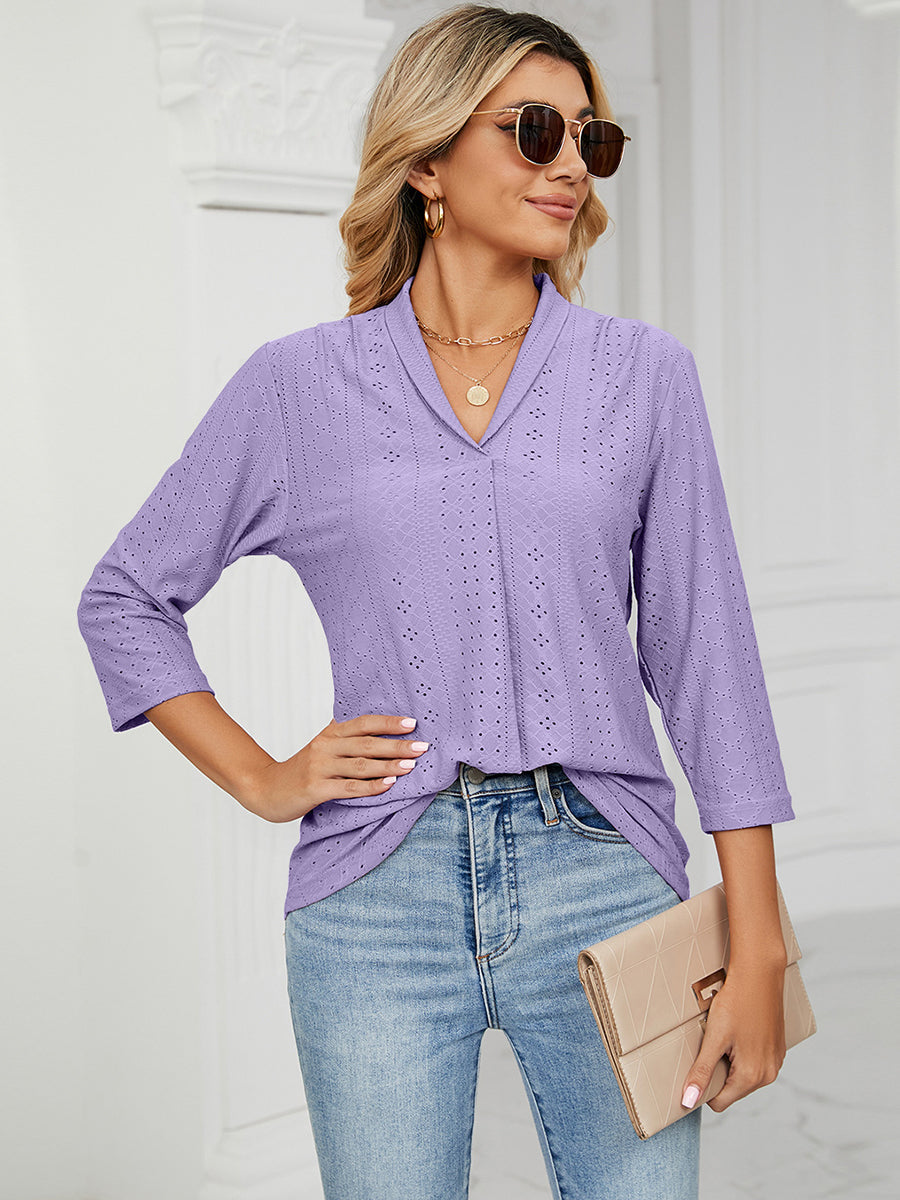 T-Shirts V-Neck Pleated Casual Loose Medium Sleeve T-Shirt - LuckyFash™