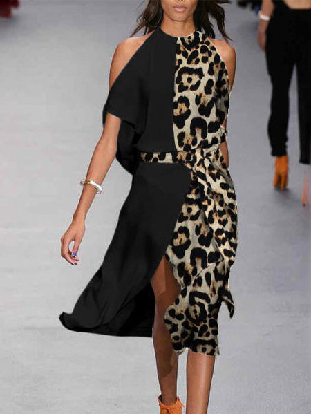 Dresses Off-Shoulder Face Leopard Print Halter Dress - LuckyFash™