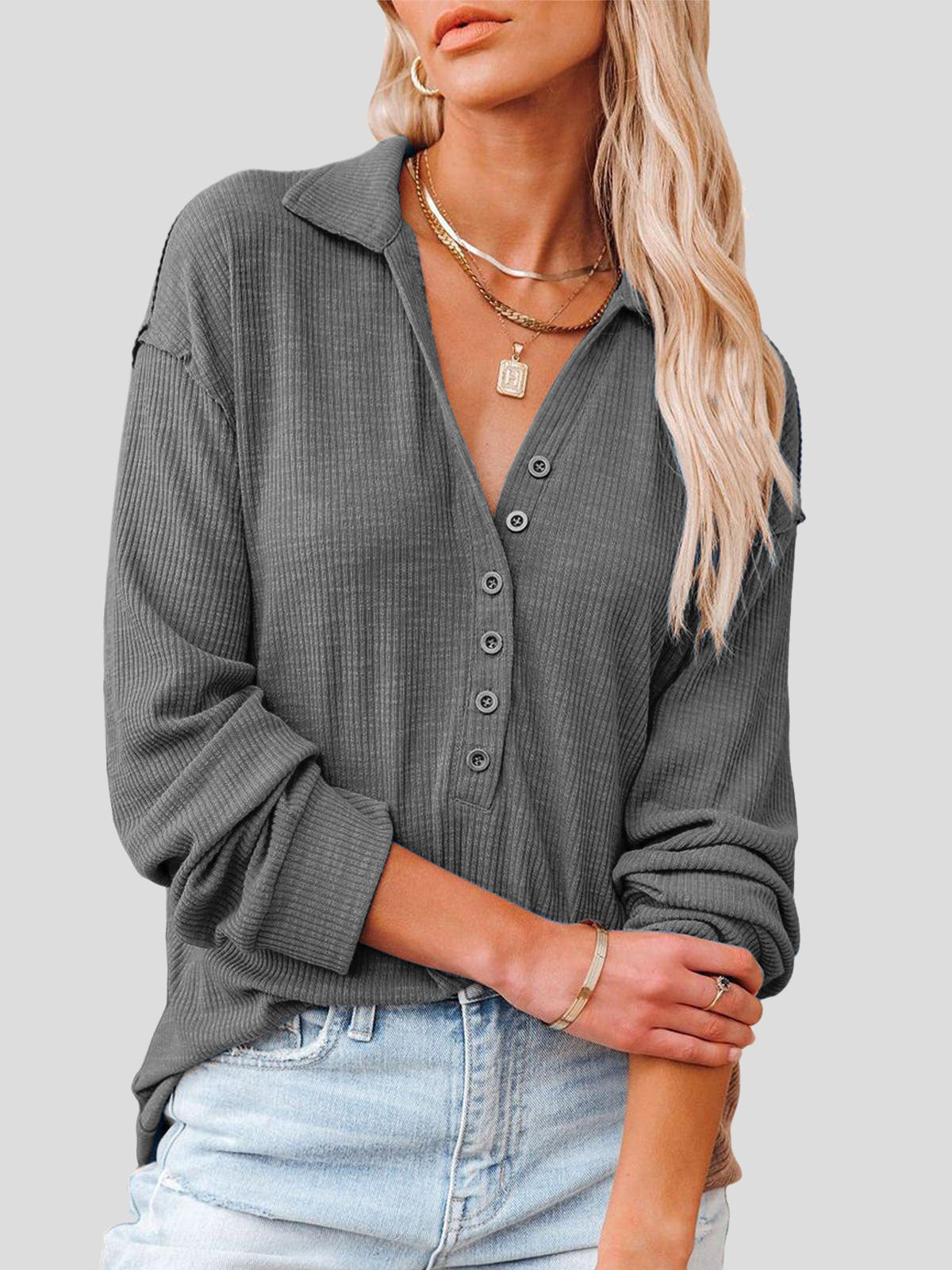 Lapel Fashion Buttoned Long Sleeve Blouses - LuckyFash™