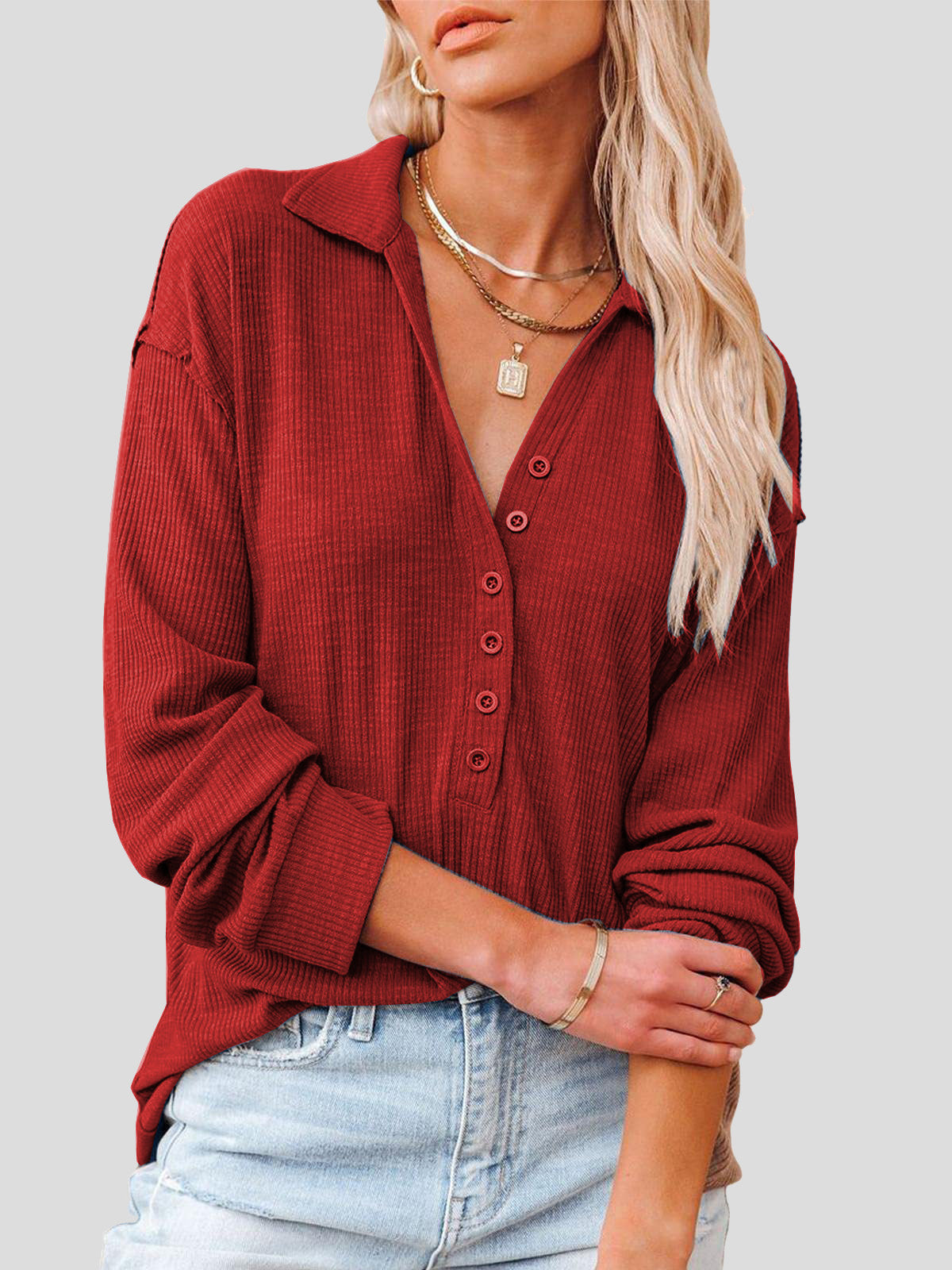 Lapel Fashion Buttoned Long Sleeve Blouses - LuckyFash™