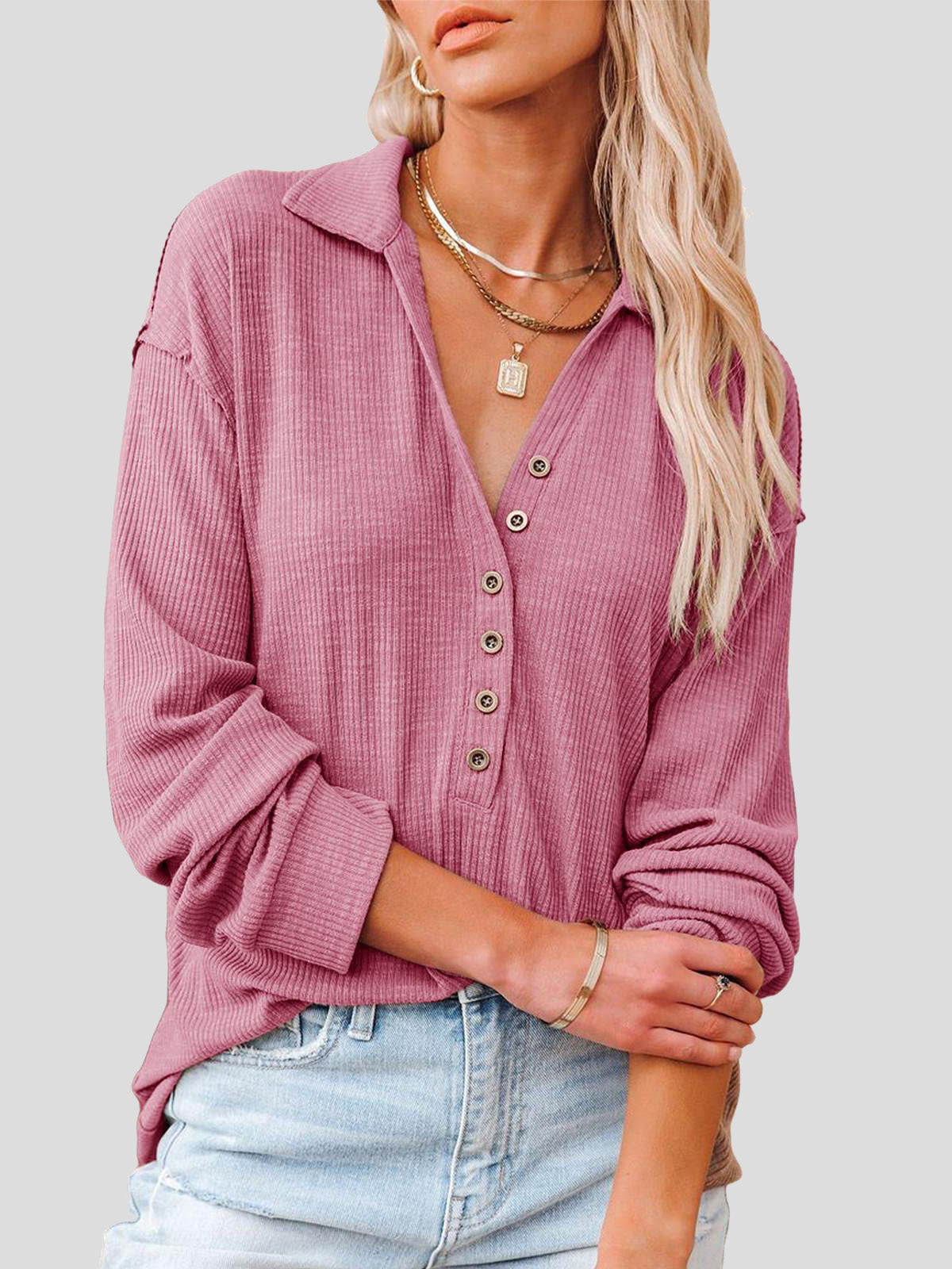 Lapel Fashion Buttoned Long Sleeve Blouses - LuckyFash™