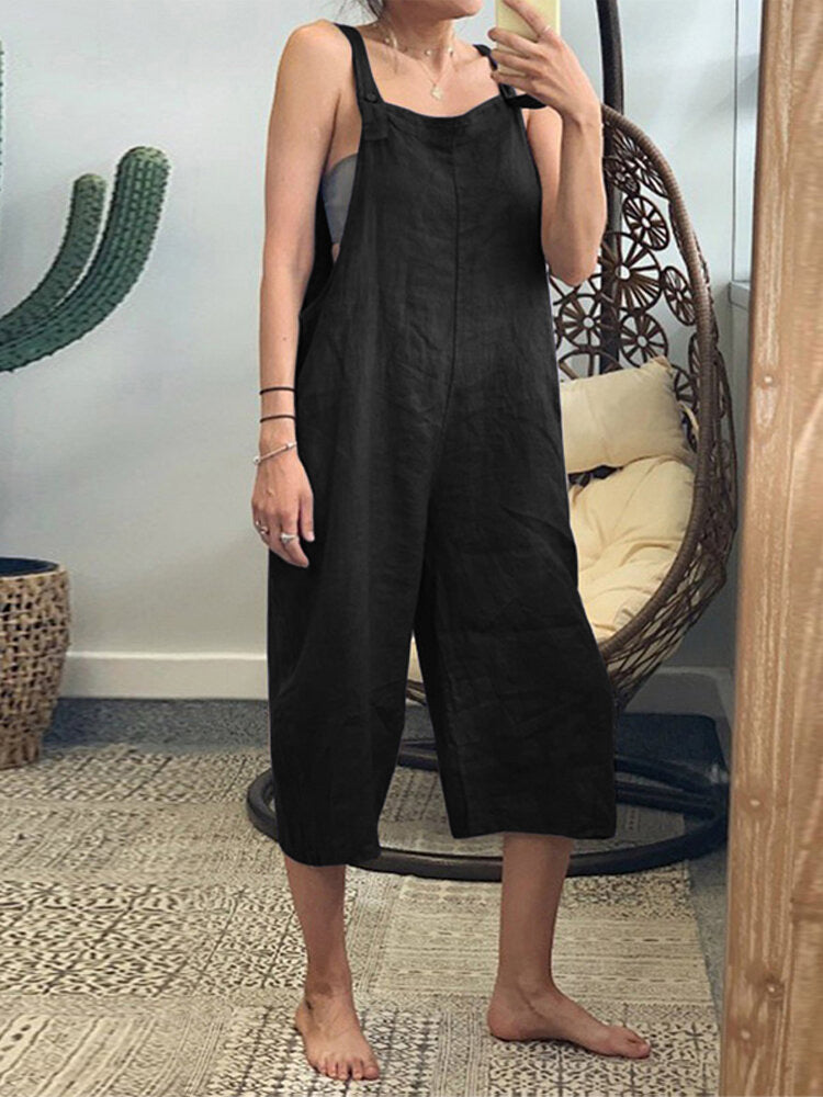 Women's Jumpsuits Solid Casual Cropped Sleeveless Jumpsuit - LuckyFash™