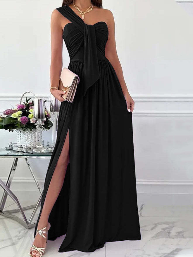 Dresses Simple Sleeveless Off Shoulder Slit Dress - LuckyFash™