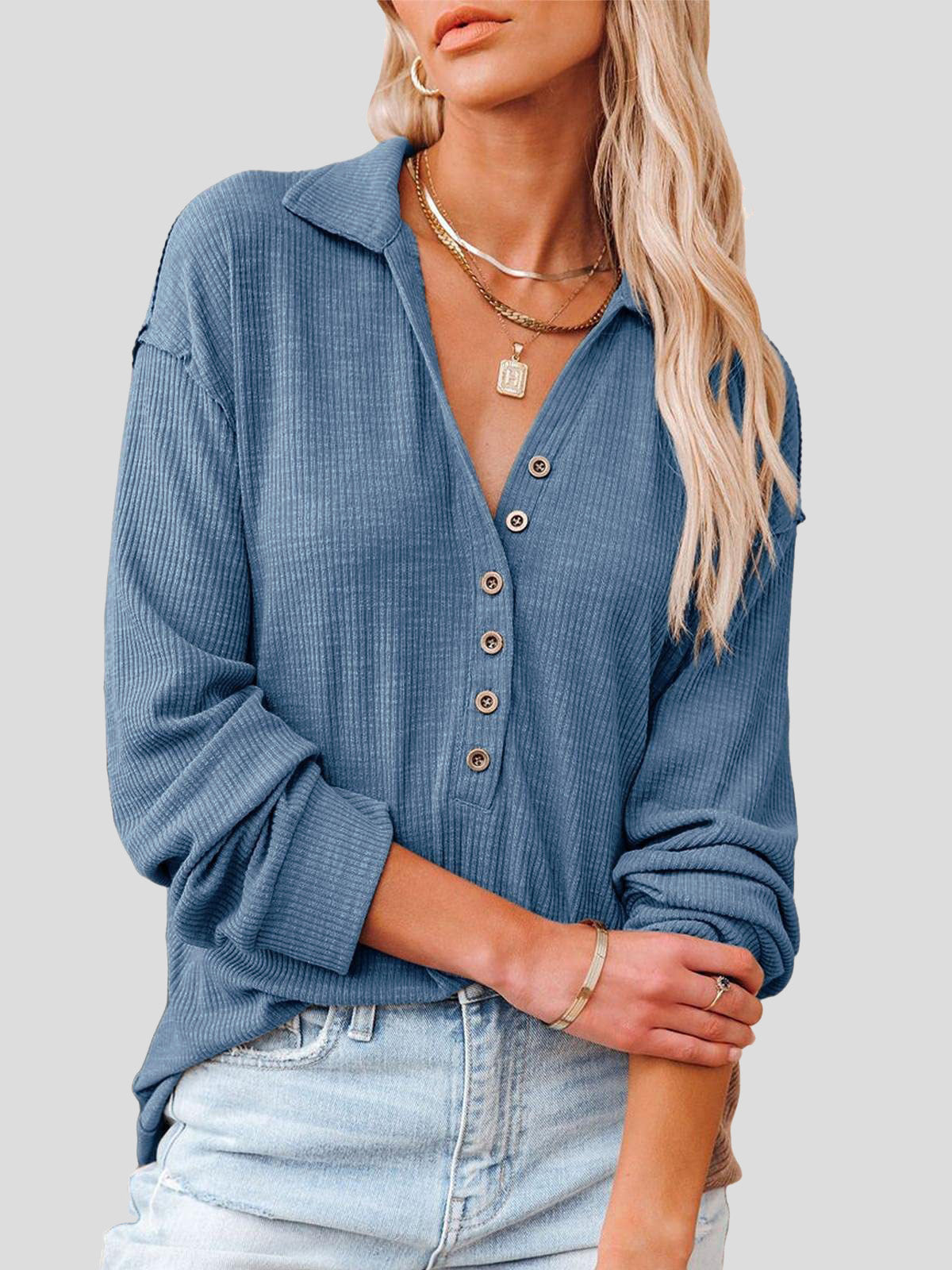 Lapel Fashion Buttoned Long Sleeve Blouses - LuckyFash™