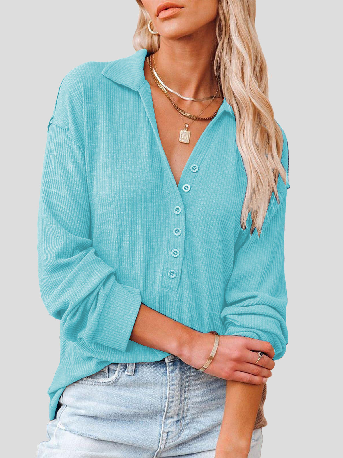 Lapel Fashion Buttoned Long Sleeve Blouses - LuckyFash™
