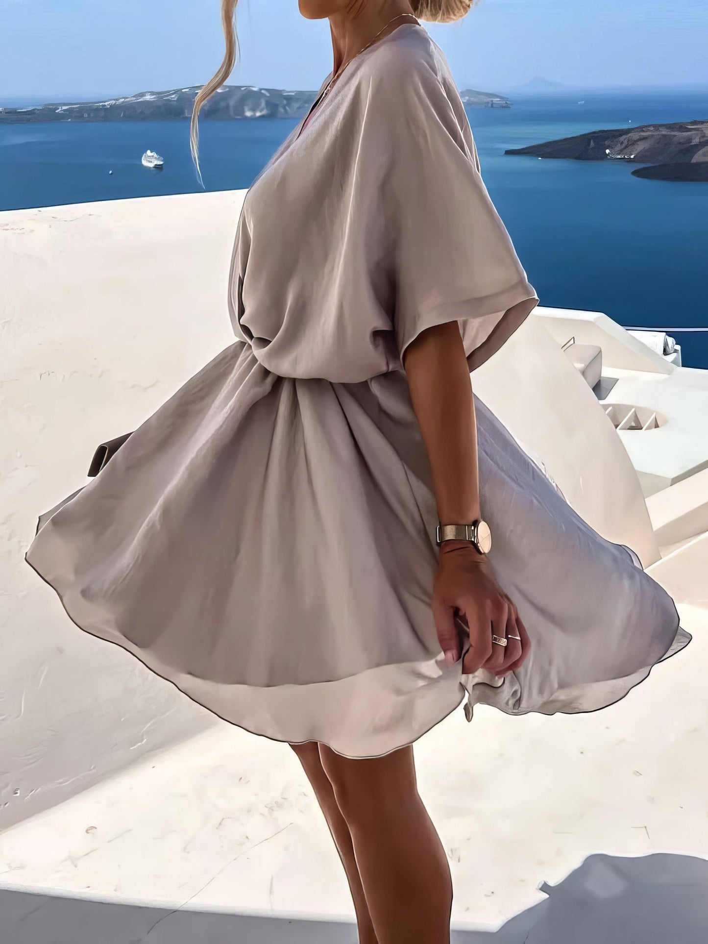 Dresses Loose V-Neck Short Sleeve Mini Dress - LuckyFash™
