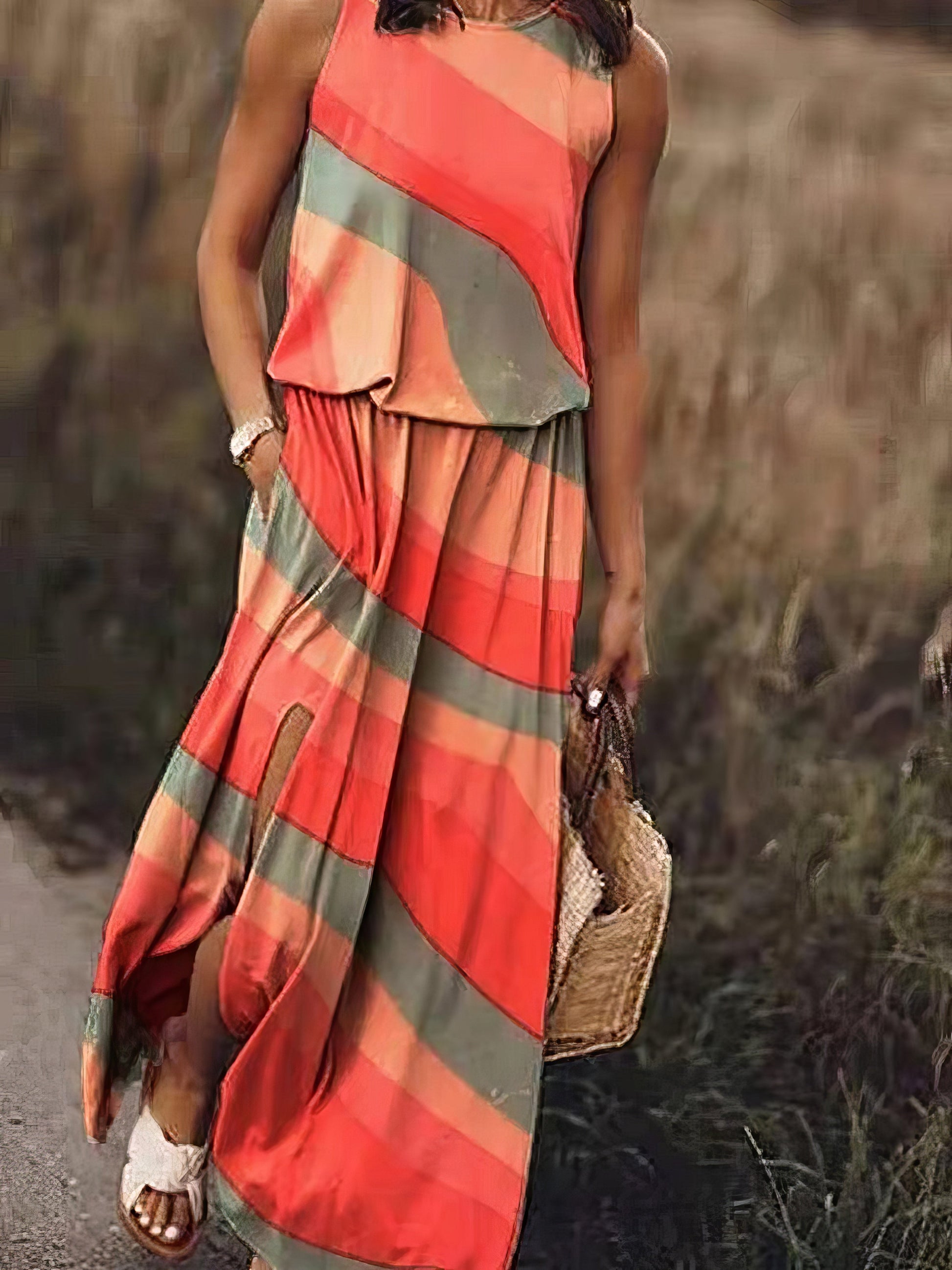 Dresses Multicolor Print Sleeveless Slit Dress - LuckyFash™