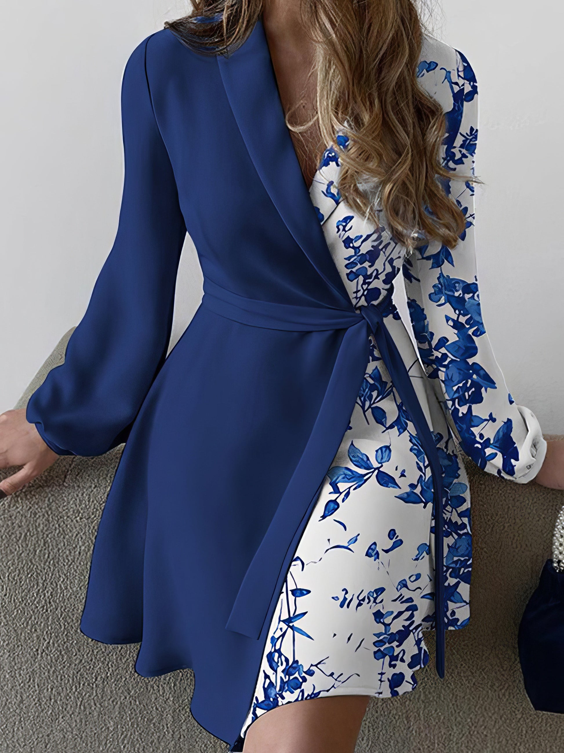 Dresses Lapel Print Lace-Up Long Sleeve Dress - LuckyFash™