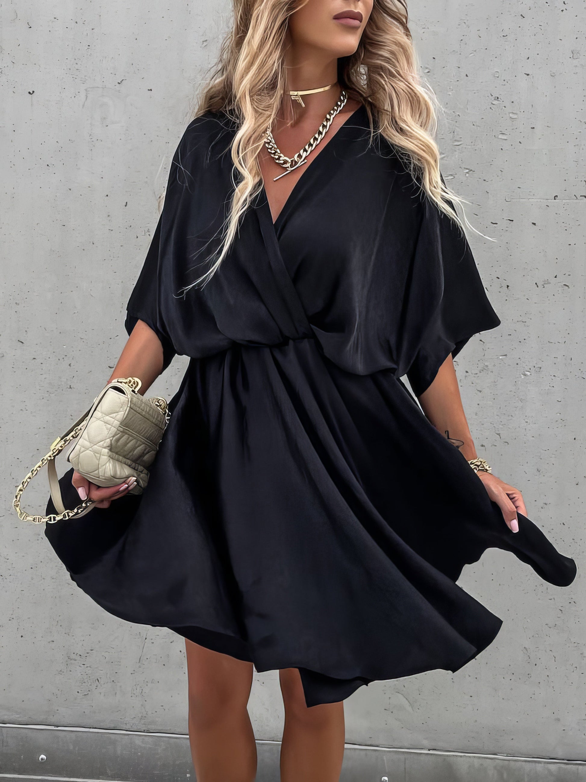 Dresses Loose V-Neck Short Sleeve Mini Dress - LuckyFash™