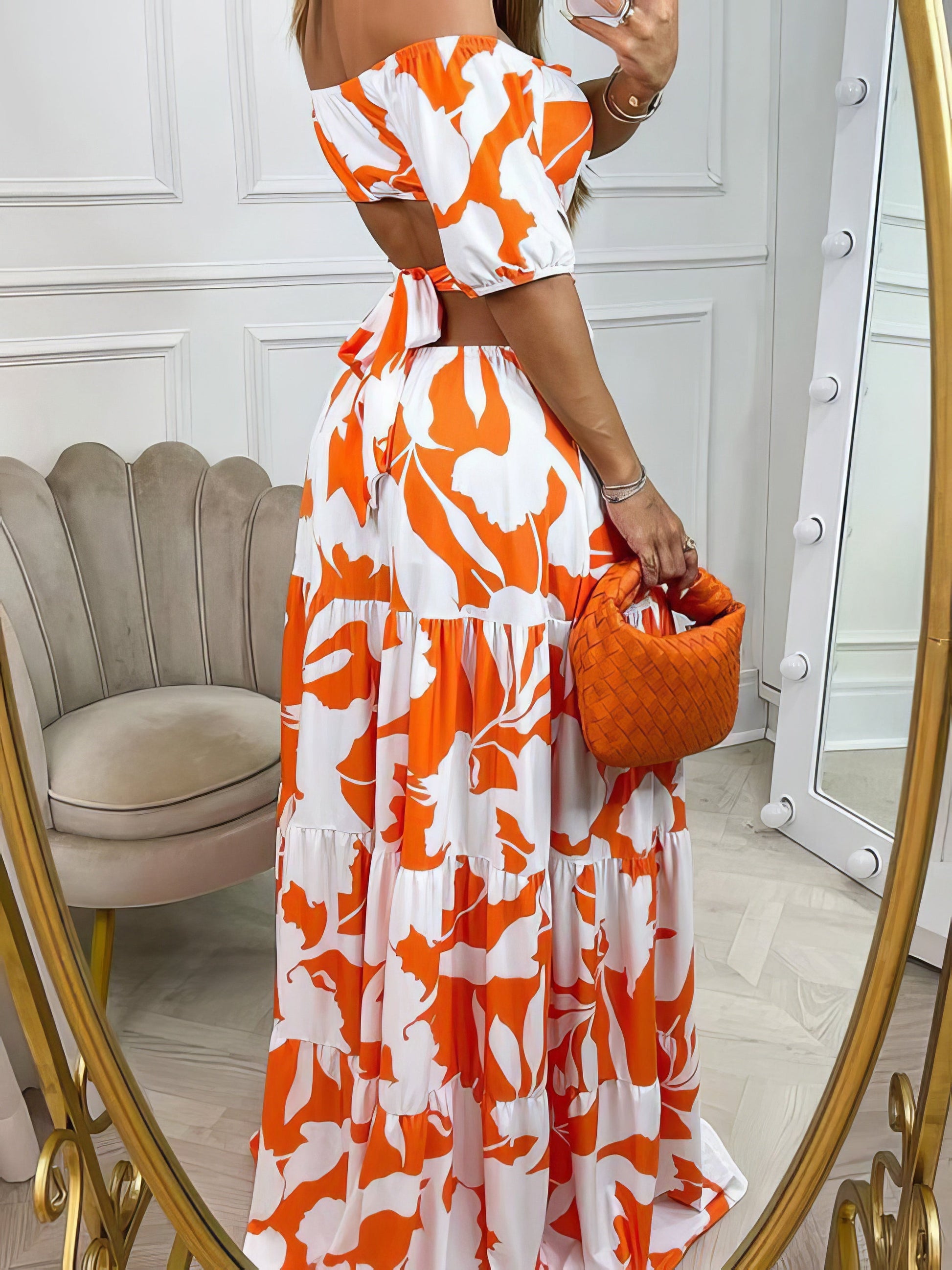 Dresses One-Shoulder Print Cutout Short Sleeve Dress - LuckyFash™